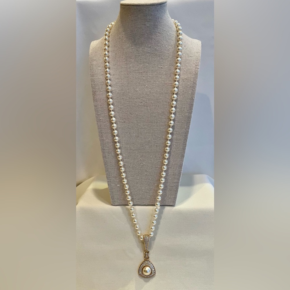 Vintage, Signed S.A.L. Swarovski Pearl & Crystal Pendant Necklace, NWT - Picture 5 of 16